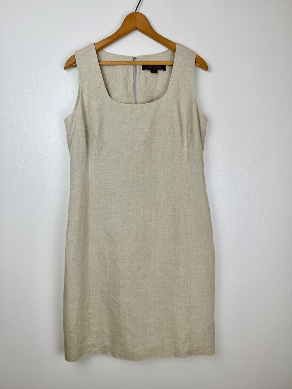 Brooks Brothers 100% Linen Dress‎ Size 10 Oatmeal Sheath Shift Made in USA